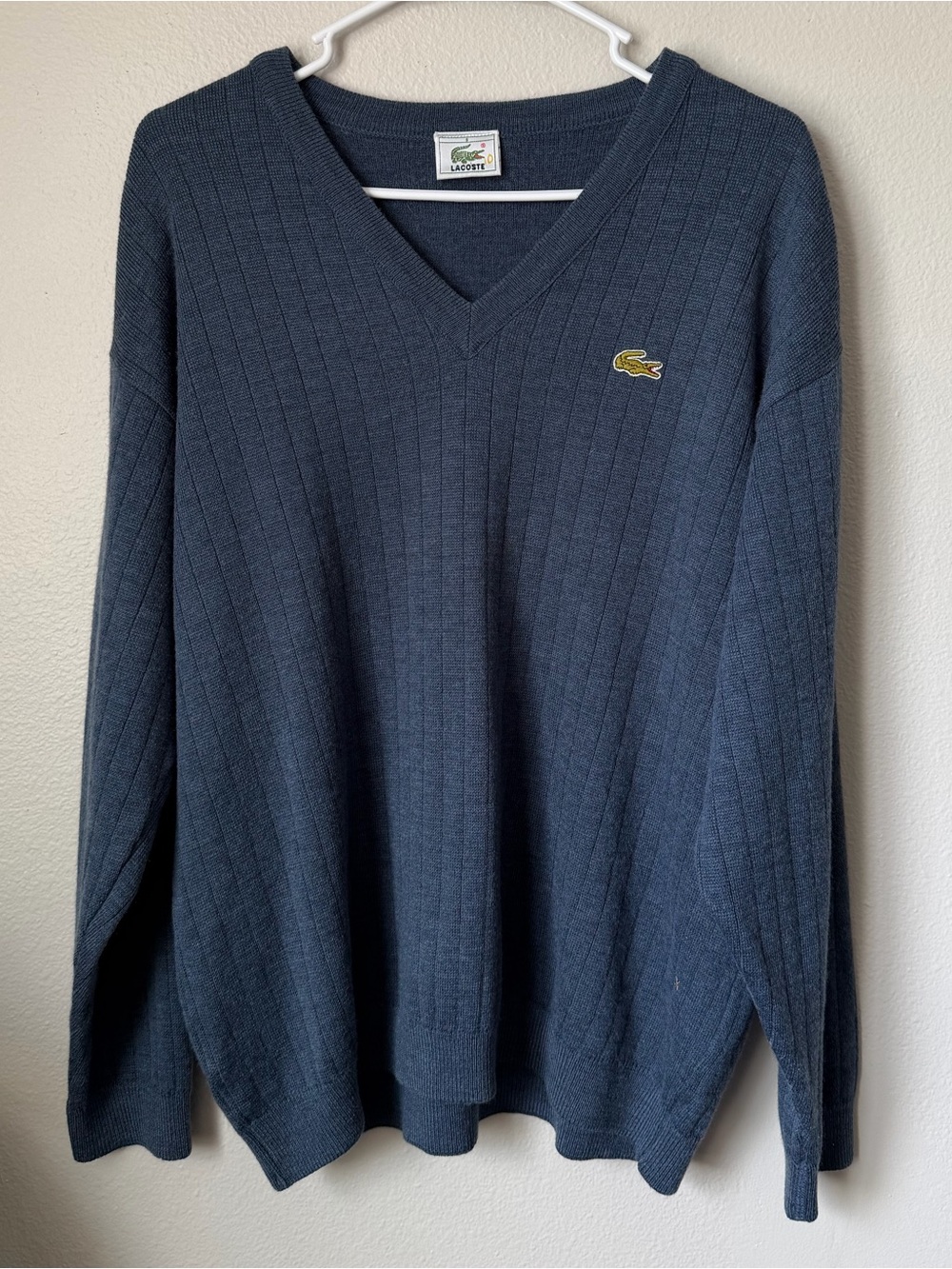 Vintage Lacoste Men’s Navy V-Neck Wool Blend Sweater Size 5 preppy golf